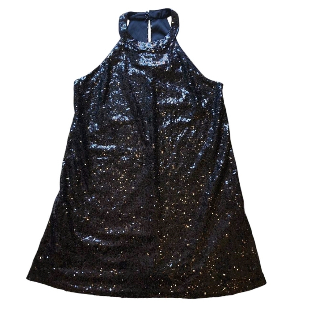 One Clothing Solid Black Sequin Halter Dress - image 1